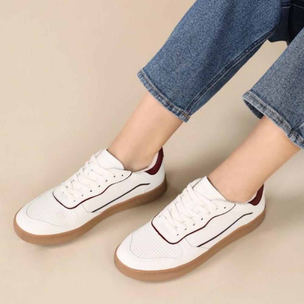 Lulus Callam White And Red Color Block Lace-up Sneakers - Size 10